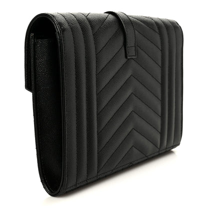 Grain De Poudre Textured Mixed Matelasse Triquilt Monogram Clutch Black