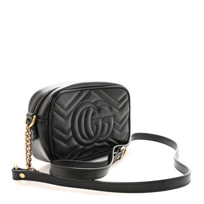 Calfskin Matelasse Mini GG Marmont Chain Shoulder Bag Black