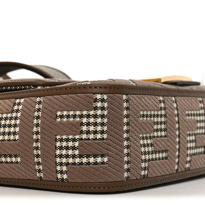 Wool Vitello King Houndstooth FF Embroidered Baguette Beige Moro