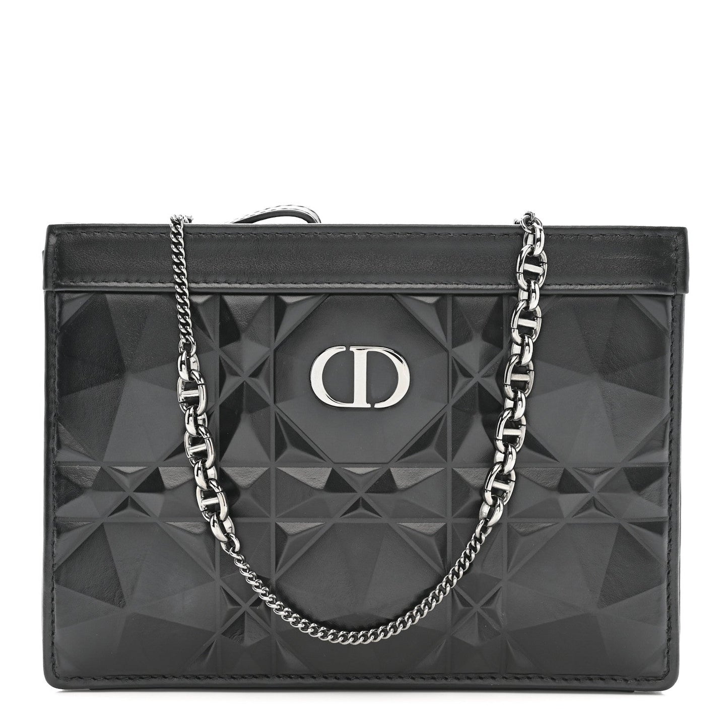 Calfskin Macrocannage Diamond Caro Zipped Pouch With Chain Black