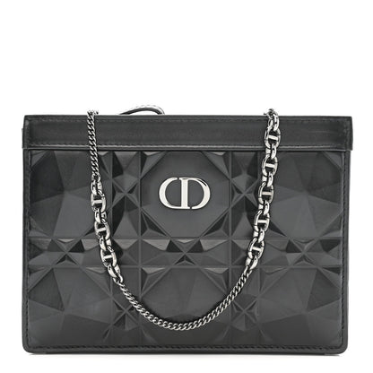 Calfskin Macrocannage Diamond Caro Zipped Pouch With Chain Black