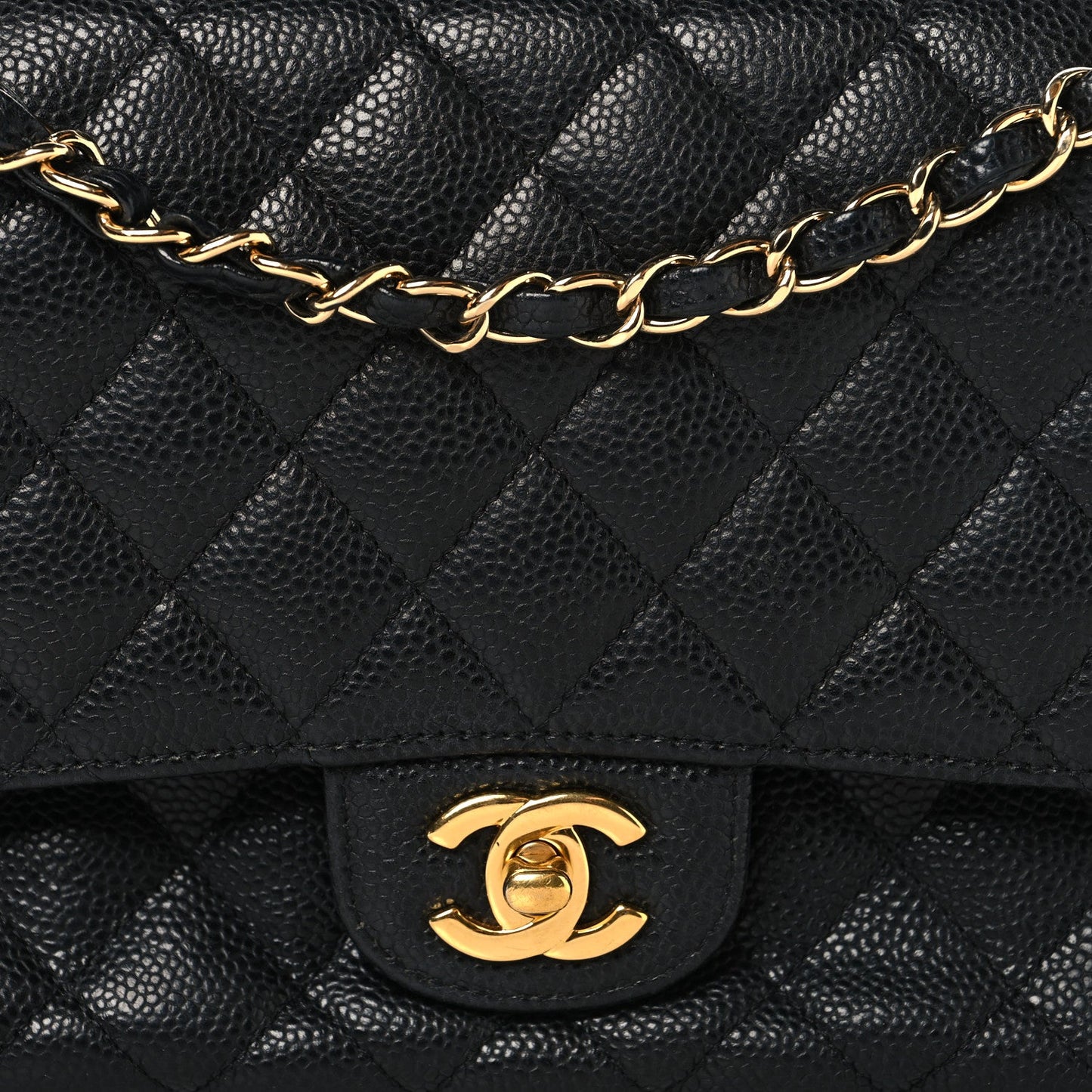 Caviar Quilted Medium Double Flap Black