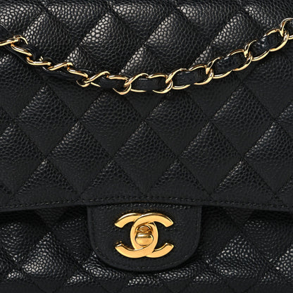 Caviar Quilted Medium Double Flap Black