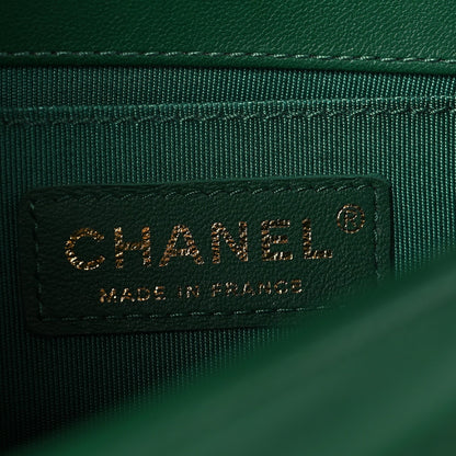 Lambskin Quilted Small Boy Flap Green
