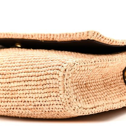 Raffia Medium Monogram Kate Satchel Natural Dark Oak