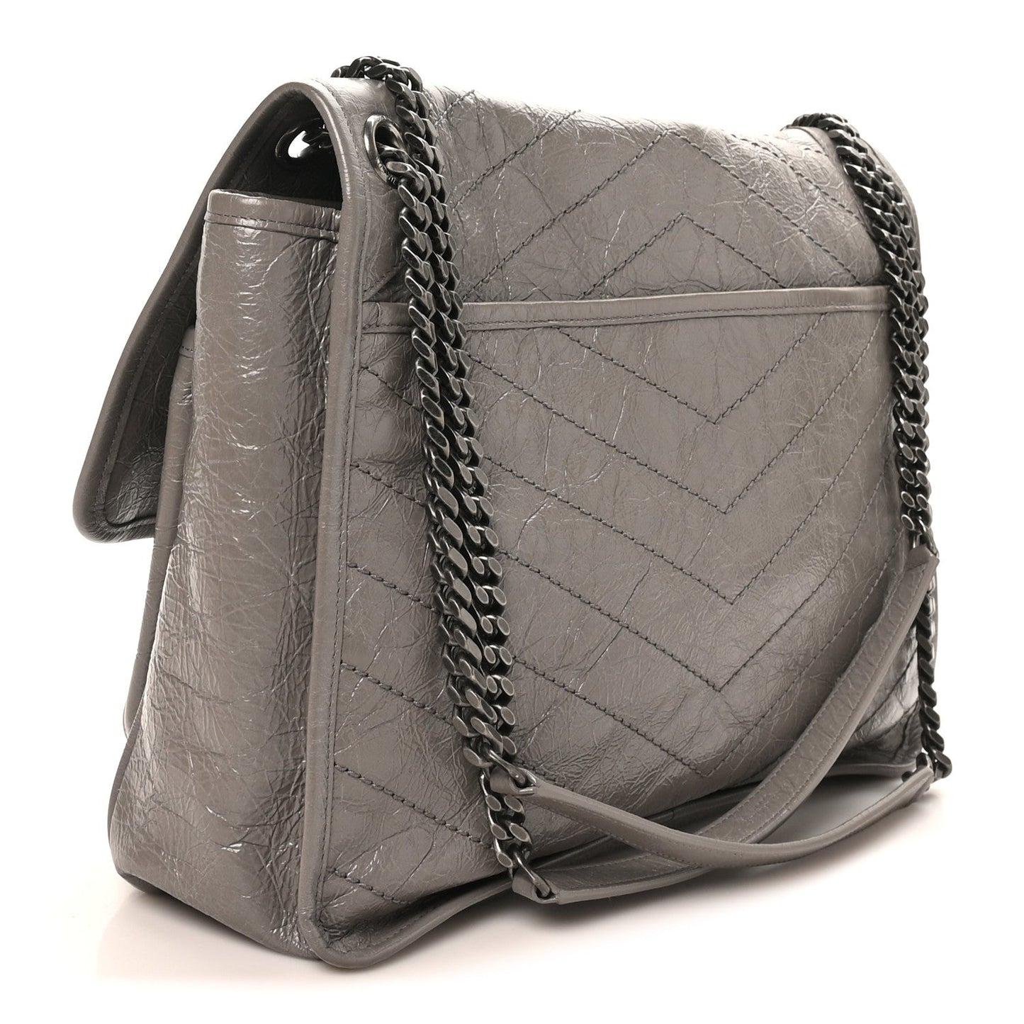 Crinkled Calfskin Matelasse Monogram Large Niki Chain Satchel Fog