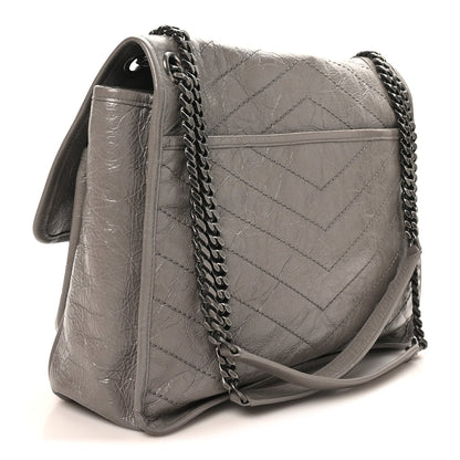Crinkled Calfskin Matelasse Monogram Large Niki Chain Satchel Fog