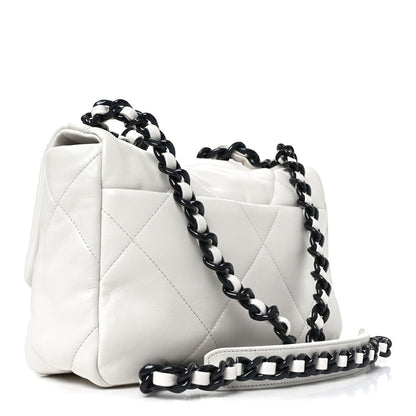 Glossy Calfskin Quilted Medium Chanel 19 Flap White Black