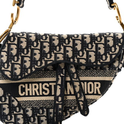 Oblique Embroidered Saddle Bag Blue
