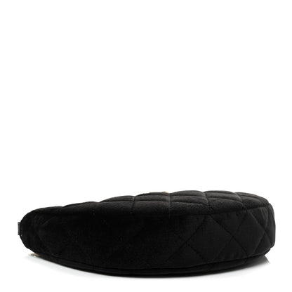 Velvet Crystal Quilted Chain Hobo Black