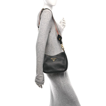 Vitello Phenix Zippered Messenger Hobo Black
