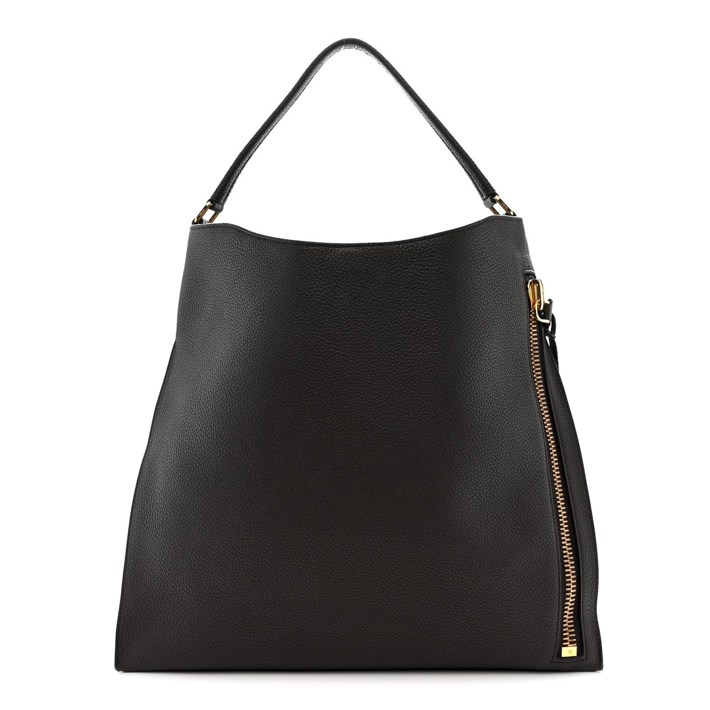 Pebbled Calfskin Large Alix Padlock Zip Hobo Bag Dark Brown