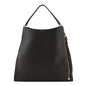 Pebbled Calfskin Large Alix Padlock Zip Hobo Bag Dark Brown