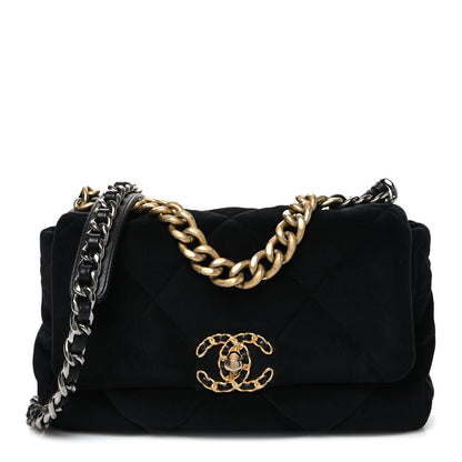 Velvet Quilted Medium Chanel 19 Flap Black