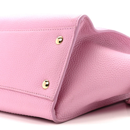 Grained Calfskin Double Handle Small Amy Tote Pink