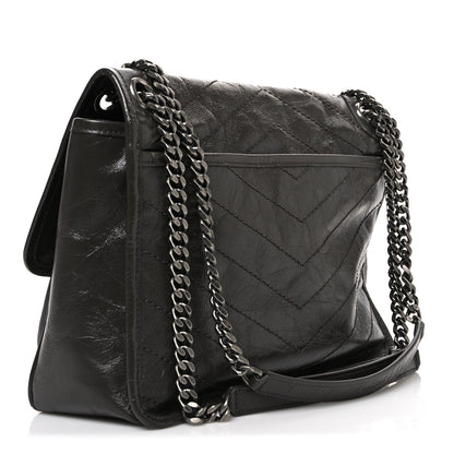 Crinkled Calfskin Matelasse Monogram Medium Niki Chain Satchel Storm