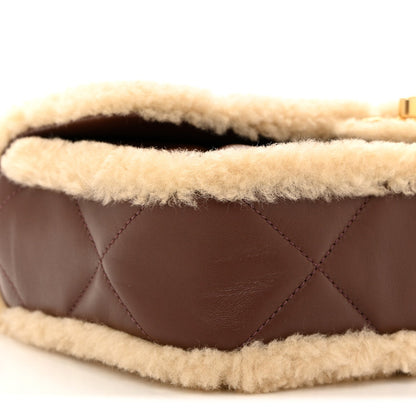 Shearling Lambskin Quilted Furry Coco Flap Beige Dark Brown