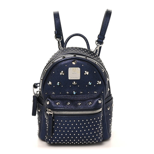 Metallic Calfskin Stud X-Mini Stark Bebe Boo Backpack Blue