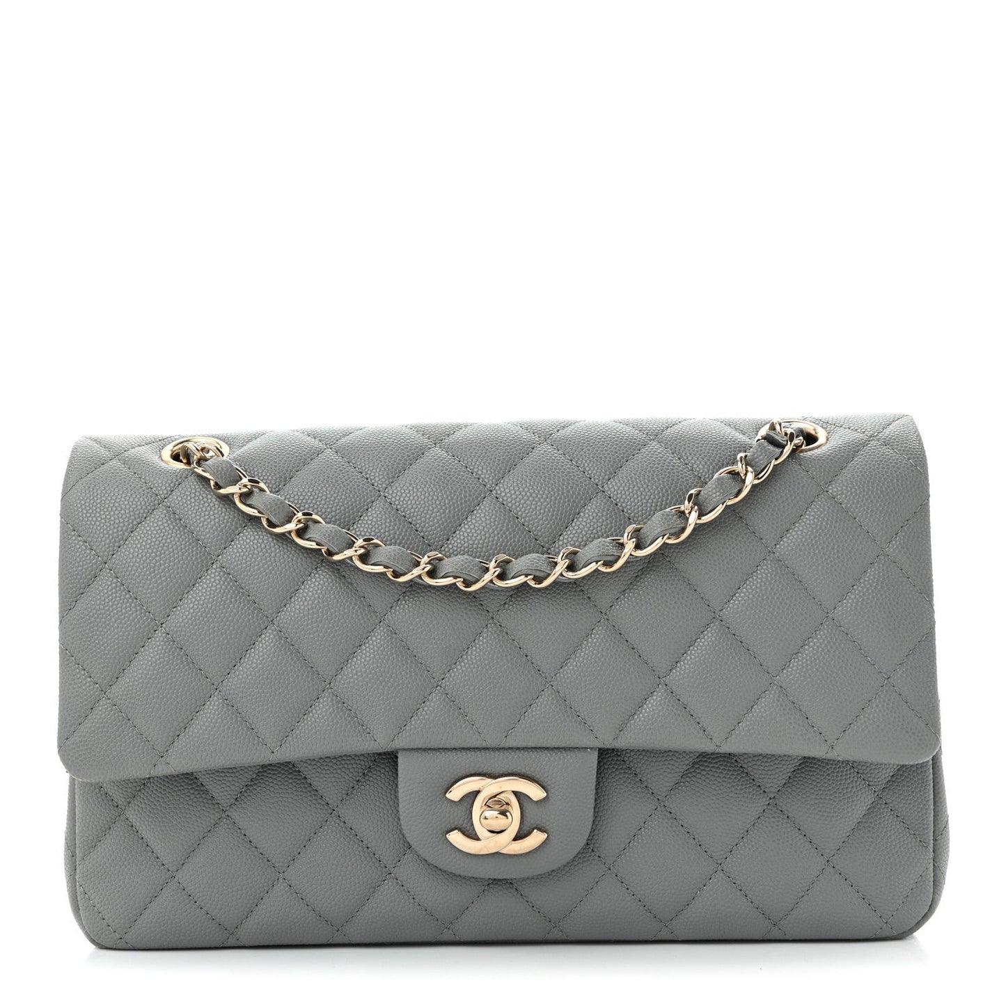 Caviar Quilted Medium Double Flap Grey