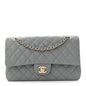 Caviar Quilted Medium Double Flap Grey