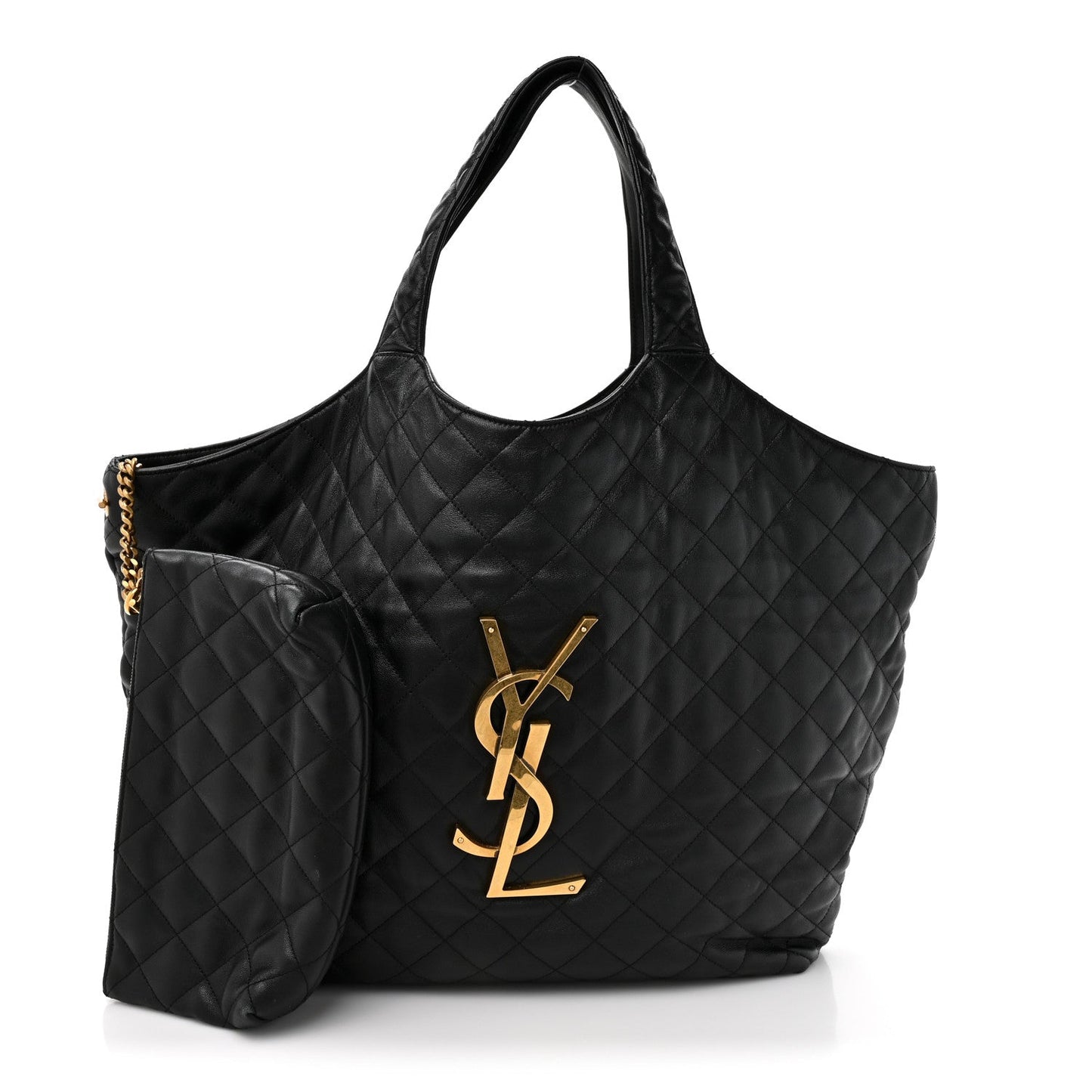 Lambskin Quilted Maxi Icare Shopping Tote Black