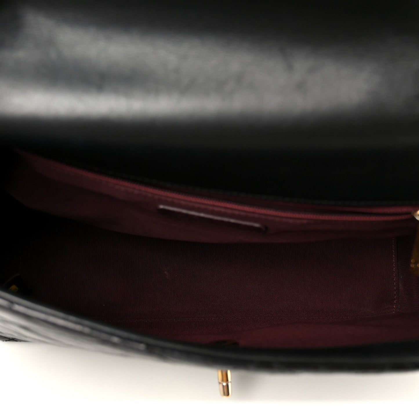 Glazed Calfskin Quilted Large Gold Bar Top Handle Flap Black
