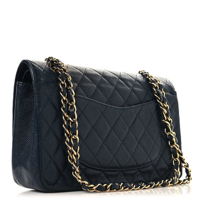 Caviar Quilted Small Double Flap Navy