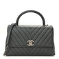 Metallic Caviar Chevron Quilted Small Coco Handle Flap Dark Silver