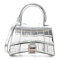 Metallic Calfskin Crocodile Embossed Hourglass Top Handle Bag Mini Silver