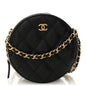 Lambskin Quilted Round Clutch With Chain Black
