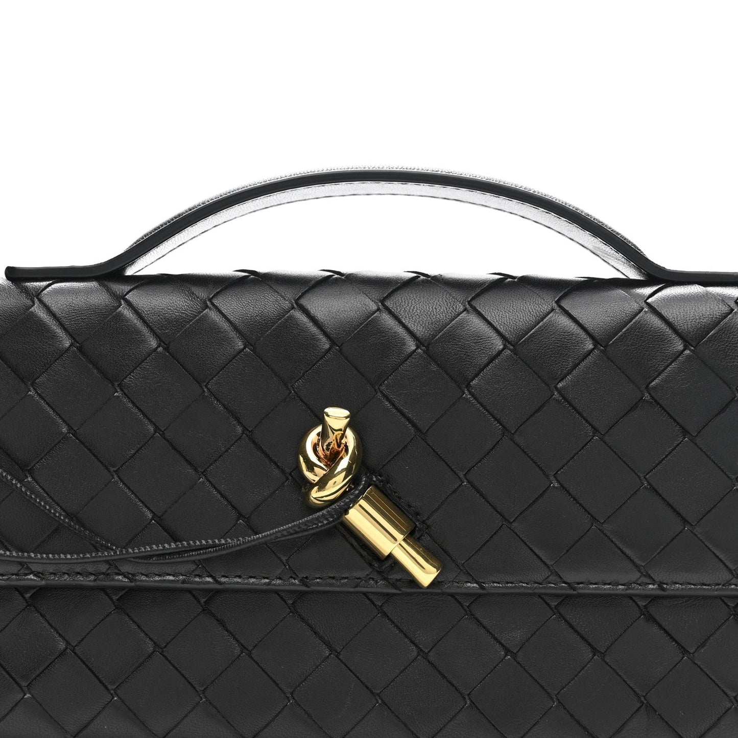 Nappa Intrecciato Long Andiamo Top Handle Clutch Black