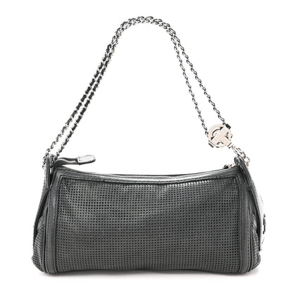 Calfskin Perforated Pulley Shoulder Bag Black