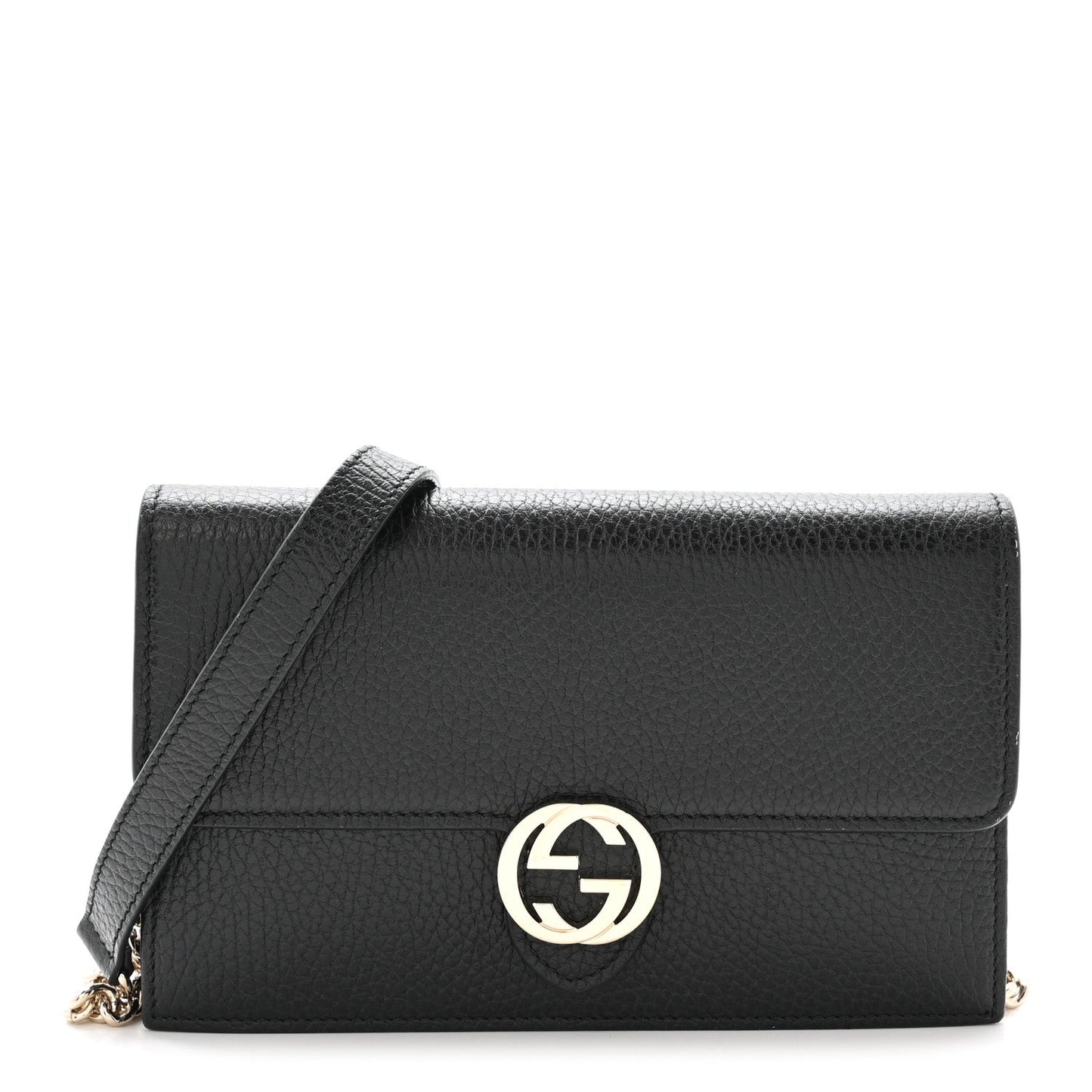 Dollar Calfskin Interlocking G Chain Wallet Black
