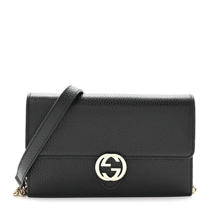 Dollar Calfskin Interlocking G Chain Wallet Black