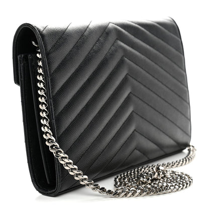 Grain De Poudre Matelasse Chevron Monogram Chain Wallet  Black