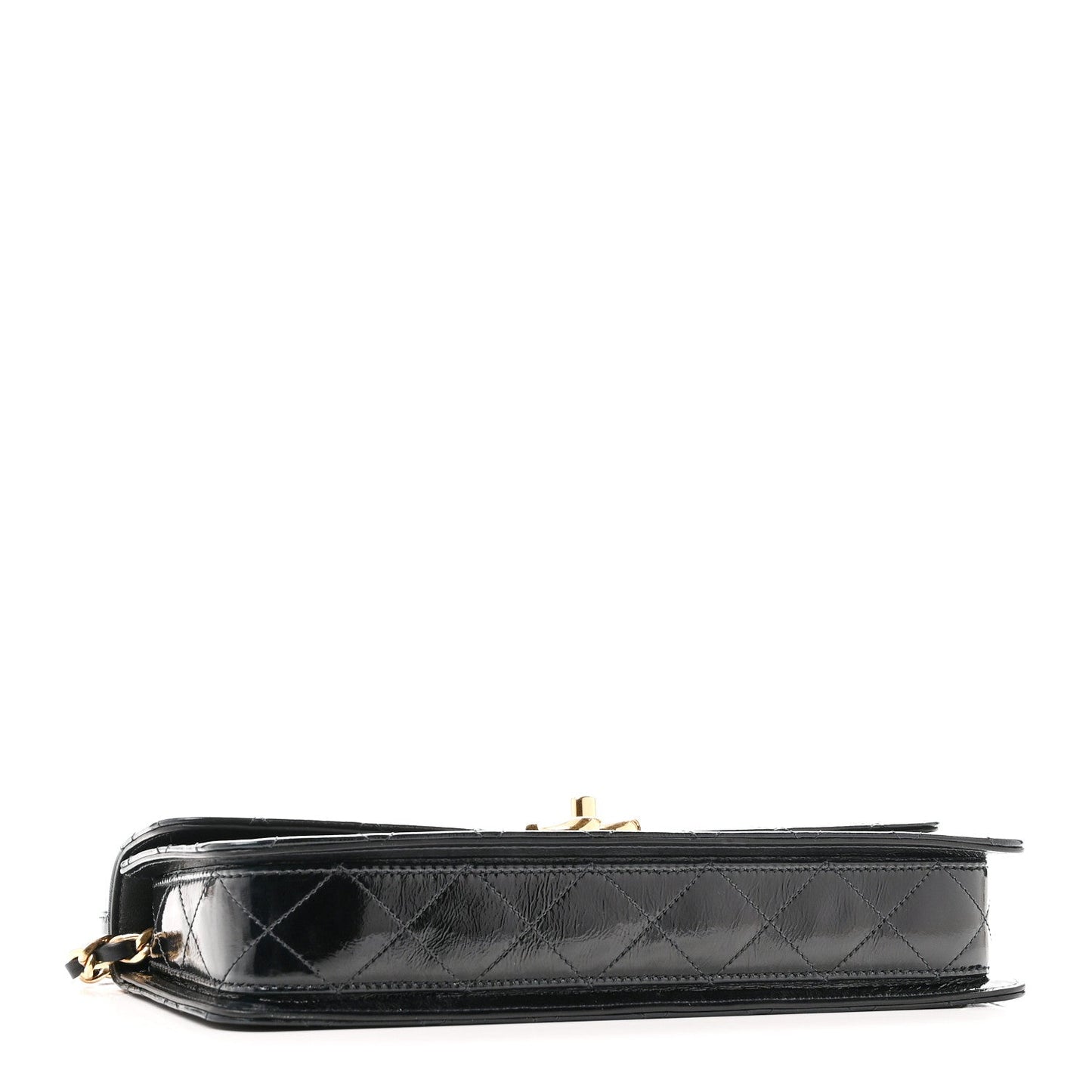 Patent Lambskin Quilted East West Flap Shoulder Bag Black
