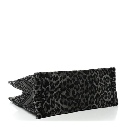 Canvas Mizza Embroidered Large Leopard Book Tote Grey