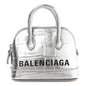 Metallic Calfskin Logo Crocodile Embossed Mini Ville Top Handle Bag Silver Black