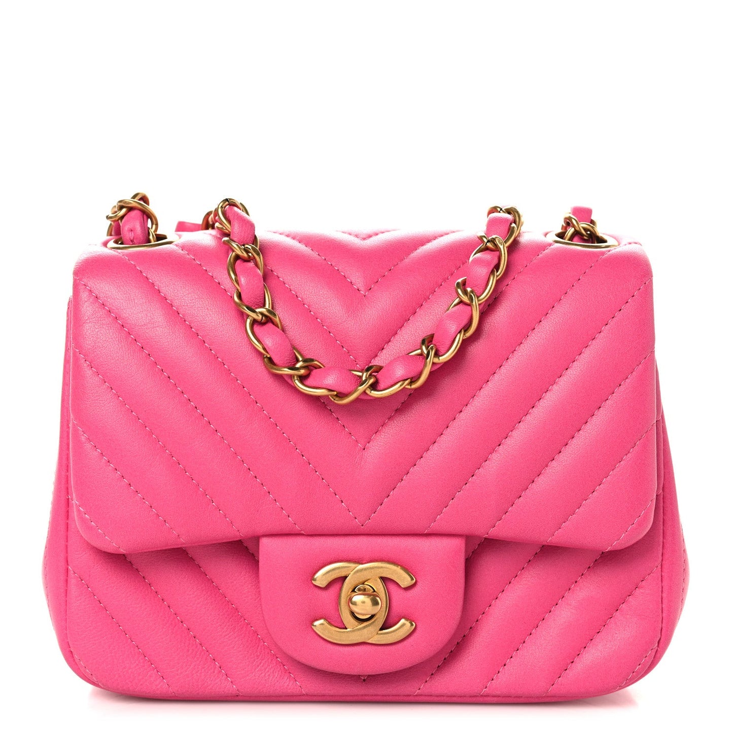 Lambskin Chevron Quilted Mini Square Flap  Pink