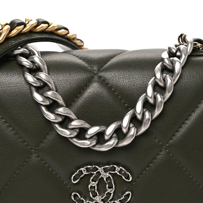 Lambskin Quilted Chanel 19 Wallet On Chain WOC Dark Green