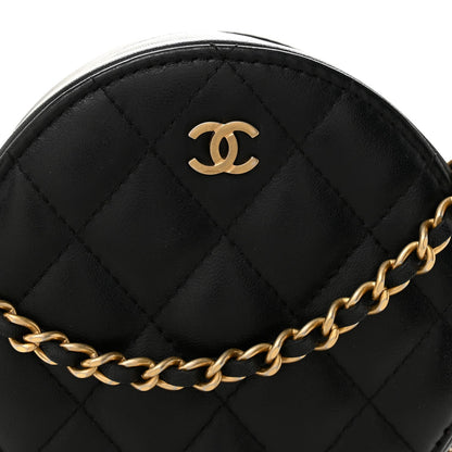 Lambskin Quilted Round Clutch With Chain Black