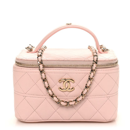 Caviar Quilted Top Handle Vanity With Chain Light Pink