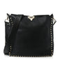 Vitello Calfskin Small Rockstud Flip-Lock Messenger Bag Black