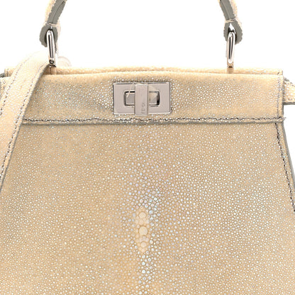 Stingray Shiny Nappa Petite Peekaboo I SEE U Satchel Beige