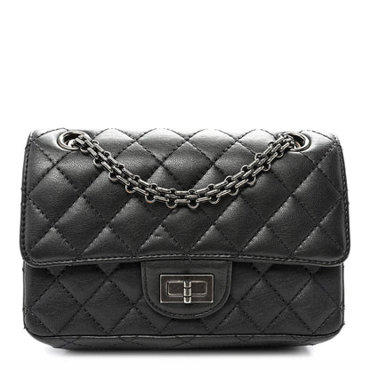 Metallic Sheepskin Quilted 2.55 Reissue Mini Flap Dark Silver