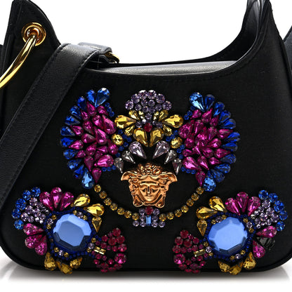 Satin Crystal Embellished La Medusa Mini Hobo Bag Black Multicolor