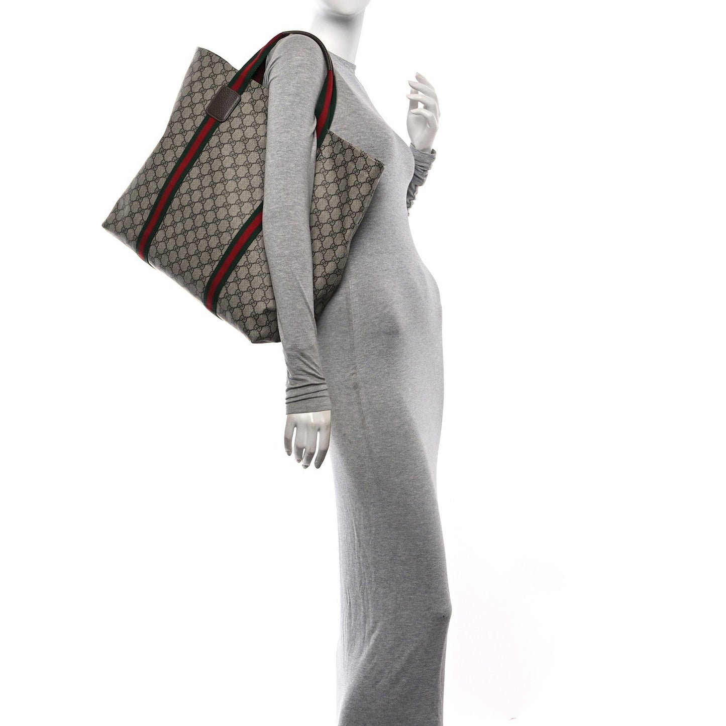 Tender GG Supreme Monogram Textured Dollar Calfskin Web Tote Beige Ebony New Acero