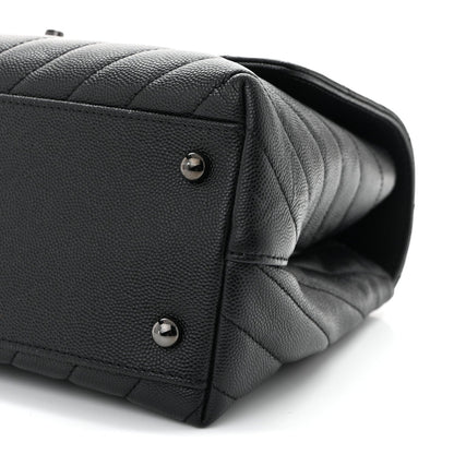 Caviar Chevron Quilted Small Coco Handle Flap So Black
