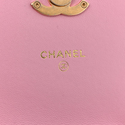 Lambskin Quilted Lacquered Chain Phone Holder With Chain Dark Pink