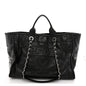 Glazed Calfskin Medium Deauville Tote Black